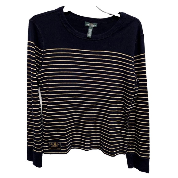 Lauren Ralph Lauren Tops - Lauren Ralph Lauren‎ Jeans Co TShirt L Black Gold Metallic Sparkle Stripe Top